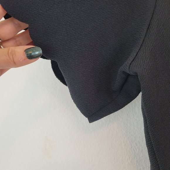 Boohoo Womens Size 22 Scallop Edge V Neck Black Shift Short Dress Tunic Stretch - Picture 3 of 11